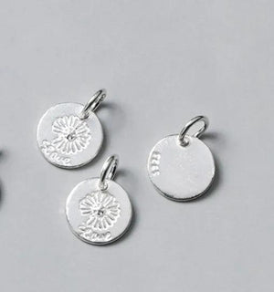 925 Silver Ins Flower Women Necklace Charms 11mm Circle Pendants DIY
