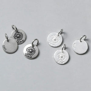 925 Silver Ins Flower Women Necklace Charms 11mm Circle Pendants DIY