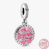 925 Silver Pink Flower Birthday Charm for Bracelets & Necklace