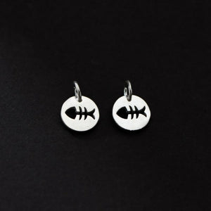 925 Sterling Silver Fish Bone Round Card Charms 10mm DIY Jewelry Making