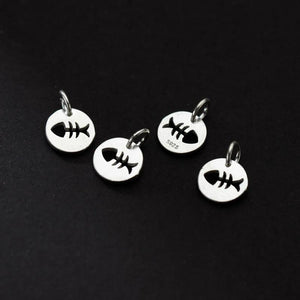 925 Sterling Silver Fish Bone Round Card Charms 10mm DIY Jewelry Making