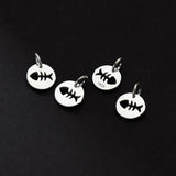 925 Sterling Silver Fish Bone Round Card Charms 10mm DIY Jewelry Making