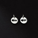 925 Sterling Silver Fish Bone Round Card Charms 10mm DIY Jewelry Making