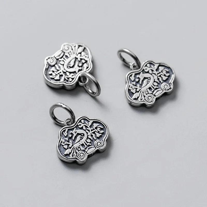 925 Silver Longevity Lock Charms Women Men Bracelet Pendants DIY Jewelry