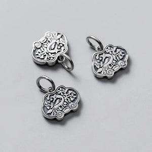925 Silver Longevity Lock Charms Women Men Bracelet Pendants DIY Jewelry