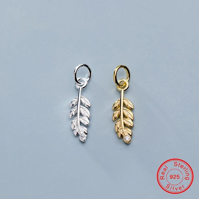 925 Sterling Silver Branch Leaves Feather Charms Pendant
