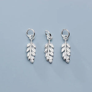 925 Sterling Silver Branch Leaves Feather Charms Pendant