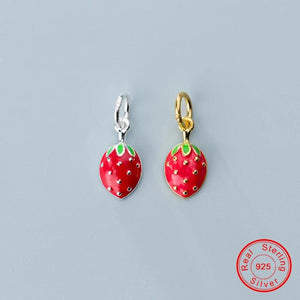925 Silver Enamel Strawberry Dangle Charms DIY Craft