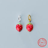 925 Silver Enamel Strawberry Dangle Charms DIY Craft