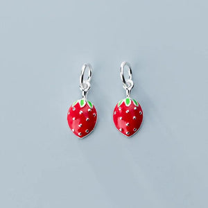 925 Silver Enamel Strawberry Dangle Charms DIY Craft