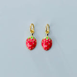 925 Silver Enamel Strawberry Dangle Charms DIY Craft