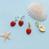 925 Silver Enamel Strawberry Dangle Charms DIY Craft