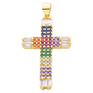 Zircon Cross Jesus Pendant Colorful Laser Necklace Copper Christ Pendant