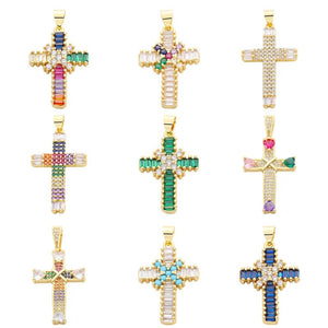 Zircon Cross Jesus Pendant Colorful Laser Necklace Copper Christ Pendant