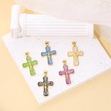 Zircon Cross Jesus Pendant Colorful Laser Necklace Copper Christ Pendant