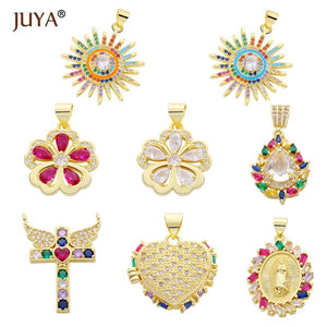 14K Flower Daisy Eyes Copper Inlaid Diamond Pendant Necklace