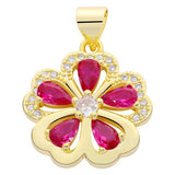 14K Flower Daisy Eyes Copper Inlaid Diamond Pendant Necklace