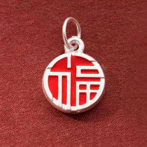925 Sterling Silver Colorful 3D Fortune Round Sign Charms Necklace DIY Jewelry
