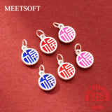 925 Sterling Silver Colorful 3D Fortune Round Sign Charms Necklace DIY Jewelry