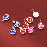 925 Sterling Silver Colorful 3D Fortune Round Sign Charms Necklace DIY Jewelry
