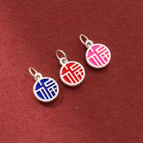 925 Sterling Silver Colorful 3D Fortune Round Sign Charms Necklace DIY Jewelry