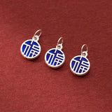 925 Sterling Silver Colorful 3D Fortune Round Sign Charms Necklace DIY Jewelry