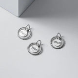 925 Silver Retro Circle Charms Matte Dangle Pendant DIY Jewelry Making