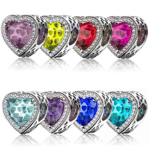 Openwork Heart Charm with Crystal Beads 925 Silver Bracelet DIY Jewelry