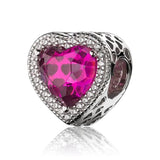 Openwork Heart Charm with Crystal Beads 925 Silver Bracelet DIY Jewelry