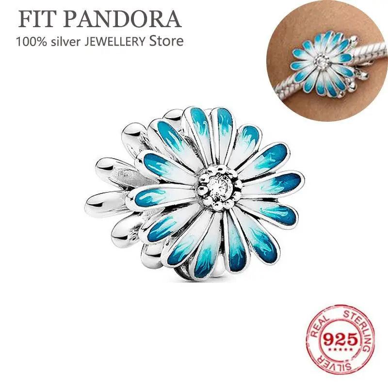 S925 Sterling Silver Chrysanthemum Rose Daisy Charm Bracelet