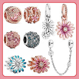 S925 Sterling Silver Chrysanthemum Rose Daisy Charm Bracelet