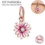 S925 Sterling Silver Chrysanthemum Rose Daisy Charm Bracelet
