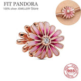 S925 Sterling Silver Chrysanthemum Rose Daisy Charm Bracelet