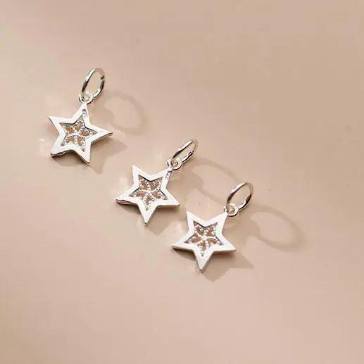 3Pcs Thai Silver Star Moon Charms 925 Silver DIY Jewelry Findings