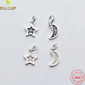 3Pcs Thai Silver Star Moon Charms 925 Silver DIY Jewelry Findings