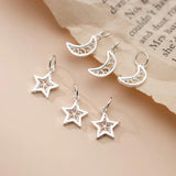 3Pcs Thai Silver Star Moon Charms 925 Silver DIY Jewelry Findings