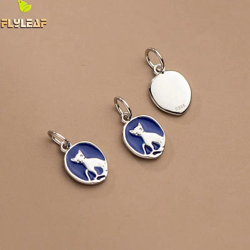925 Silver Enamel Cat Charms DIY Plated Charm Bracelet Necklace Pendant