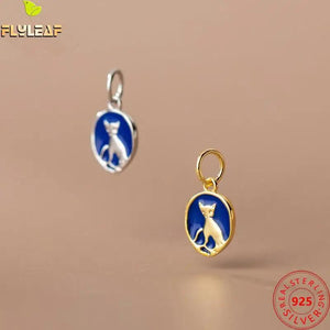 925 Silver Enamel Cat Charms DIY Plated Charm Bracelet Necklace Pendant