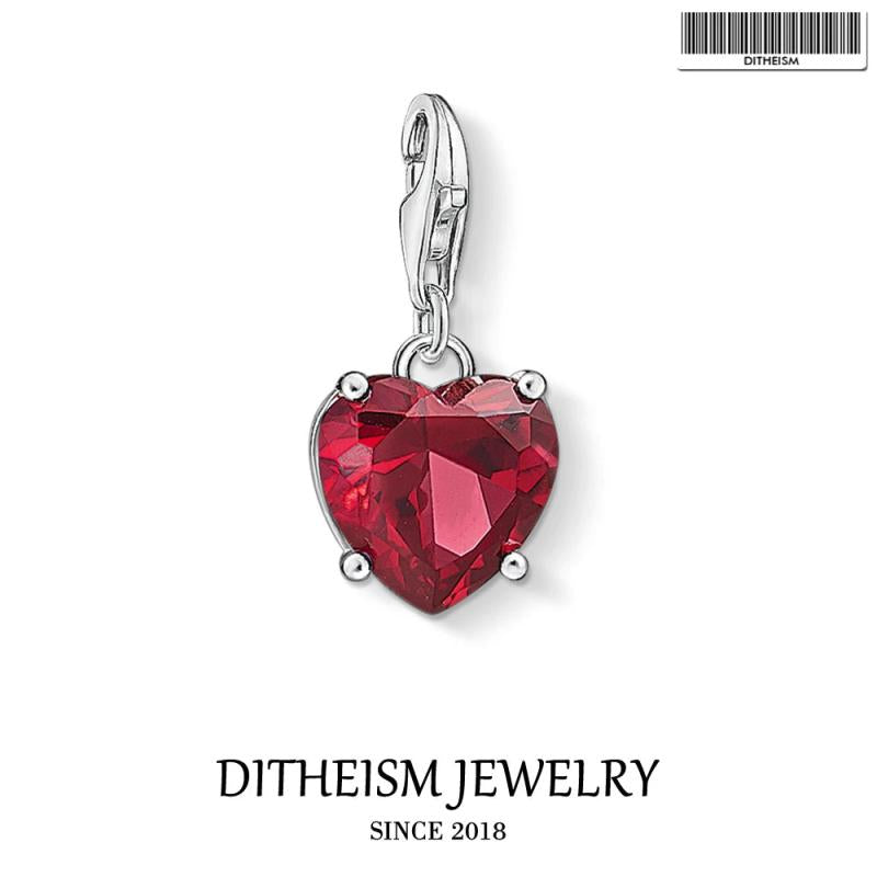 Red Crystal Heart Pendant 925 Silver Jewelry Romantic Gift