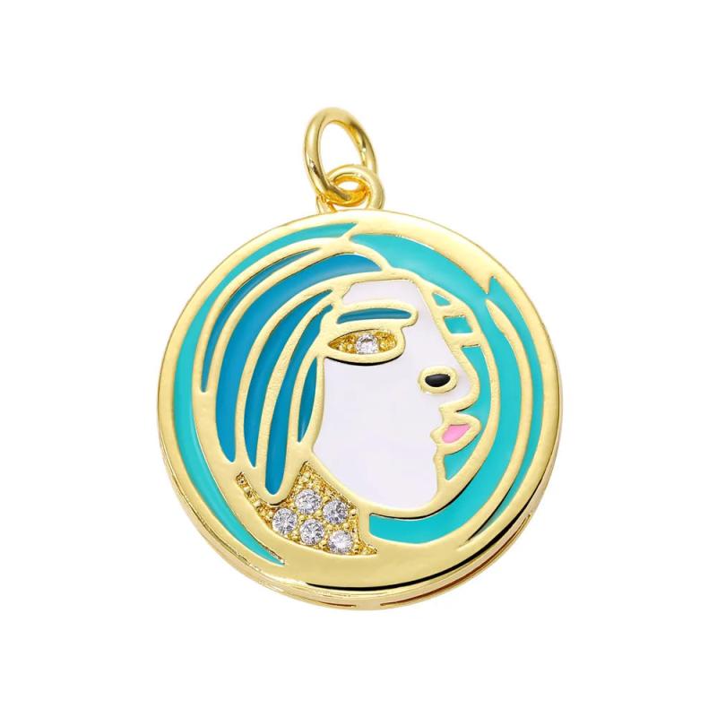 Round Abstract Figure Enamel Copper Pendant DIY Earrings Necklace