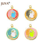 Round Abstract Figure Enamel Copper Pendant DIY Earrings Necklace