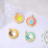 Round Abstract Figure Enamel Copper Pendant DIY Earrings Necklace