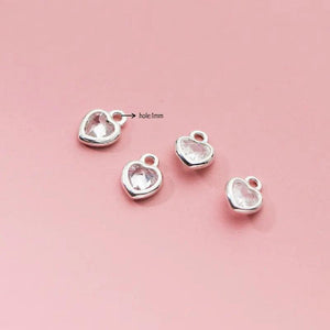 4PCS 925 Silver Zircon Heart Charm Pendant for DIY Jewelry Making