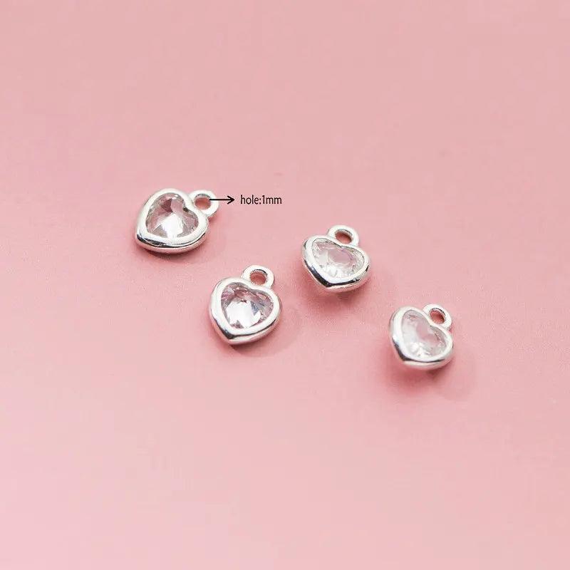4PCS 925 Silver Zircon Heart Charm Pendant for DIY Jewelry Making