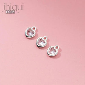 4PCS 925 Silver Zircon Heart Charm Pendant for DIY Jewelry Making