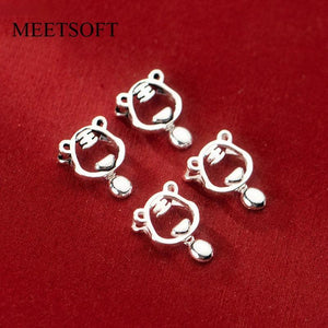 925 Silver Tiger Round Bells Pendant Charms DIY Necklace Bracelet