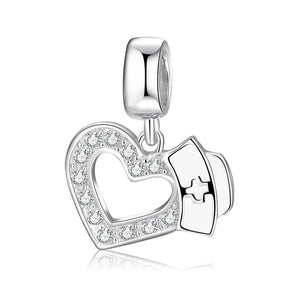 925 Silver Nurse Hat Heart Brain Lungs Ribs Pendants Beads Charm Bracelet