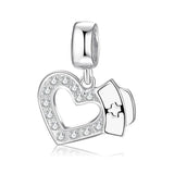 925 Silver Nurse Hat Heart Brain Lungs Ribs Pendants Beads Charm Bracelet