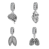 925 Silver Nurse Hat Heart Brain Lungs Ribs Pendants Beads Charm Bracelet