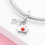 925 Silver Nurse Hat Heart Brain Lungs Ribs Pendants Beads Charm Bracelet